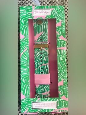 Lilly Pulitzer Green Palm Silicone Apple Watch Band with Pink Accents